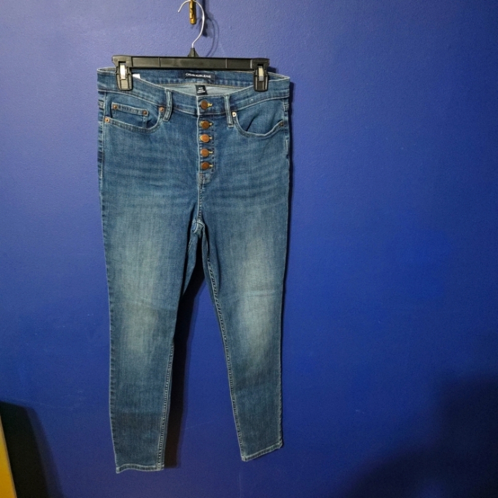 Calvin Klein Jeans Women's Repreve High Rise Skinny Jeans Pacific Blue Sz 10/30